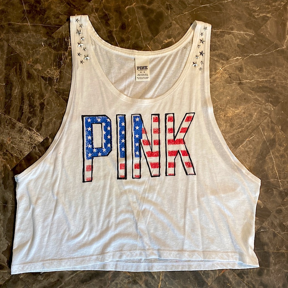 2013 VS PINK flag muscle tank with star studs RARE
